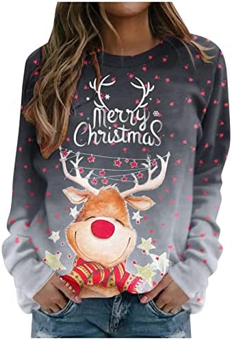 איאסו נשים של קל משקל גדול סוודרי קומפי טי חג המולד הדפסת חולצות גמישות טוניקות ספורט חולצות רפוי נים