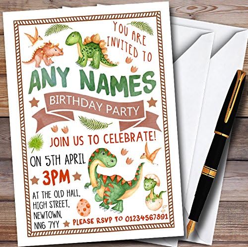 גן החיות של כרטיס דינוזאור חמוד צבעי מים בהתאמה אישית הזמנות למסיבת יום הולדת