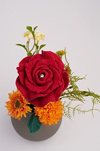 פלוריסדקור, 1 ורד אדום סרוגה גדול בקופסת מתנה שחורה, ורד בעבודת יד, מתנה של anniversay, ארגז טבעת