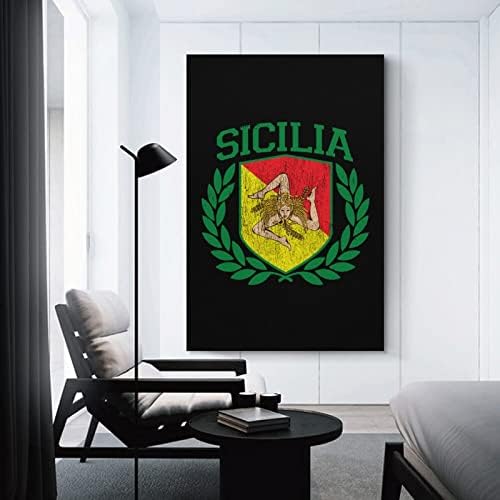 דגל סיציליאני על מגן עם דפנות ציור מודפס קיר אמנות יצירות אמנות מודרניות תמונה תלויה אנכית לקישוט הבית של חדר השינה