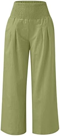 מכנסי רגל רחבים של נשים בקיץ מכנסי פשתן כותנה מכנסיים פלאצו זורמים עם כיסים מכנסיים ארוכים מכנסיים מכנסיים