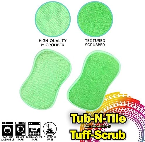 Tub 'N' Tile Microfiber Scrub multi-face and Spogges, דו צדדי לניקוי וניקוי משק בית קל, ניתן לשטוף מכונה,