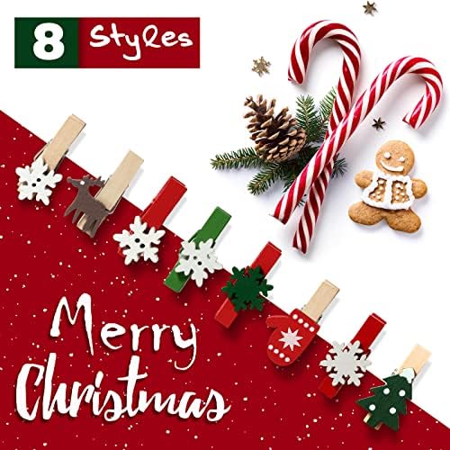 מיני בגדי סיכות, חג המולד עץ תמונה קליפים קטן בגדי פין זעיר עץ קליפ עבור מלאכות, מיני עץ יתדות עם 33 רגל יוטה חוט לתליית חג המולד כרטיס