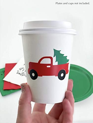 כוסות נייר למסיבת חג המולד - 12 ציוד למסיבות חג אדום של משאיות אדומות