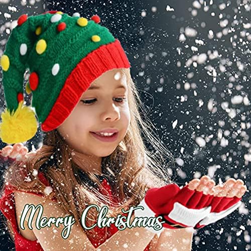 חג המולד סרוג בימס כובע לילדים, חג המולד עץ סנטה כובע עם קטיפה כדור חורף חם סרוגה מזוקן בעבודת יד חג המולד כובע לילדים: 1 עד 6 שנים אדום