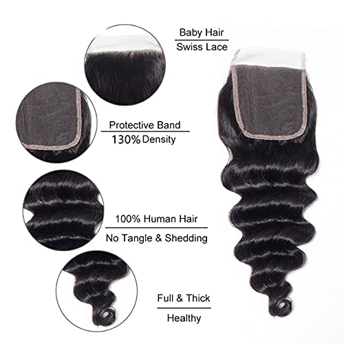 ברזילאי רופף עמוק 4 על 4 סגירת תחרה לא מעובד אדם שיער לא מעובד מראש קטף רופף עמוק גל מראש קטף קו שיער פרונטאלית סגירה טבעי שחור עם