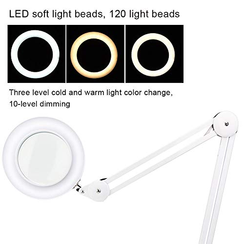 5x מנורת טבעת LED מזכוכית מגדלת, קליפ מתקפל על מנורת יופי, מנורה מגדלת קעקוע USB עם אור חם וקור לקעקוע מניקור ריסים קריאה