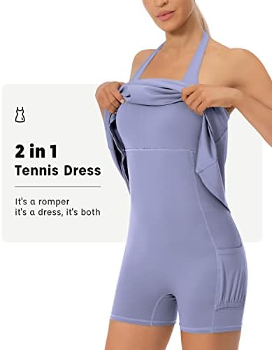 טניס שמלות לנשים הלטר צוואר אימון שמלה עם מובנה מכנסיים קצרים וחזייה אתלטי שמלה עם כיסים