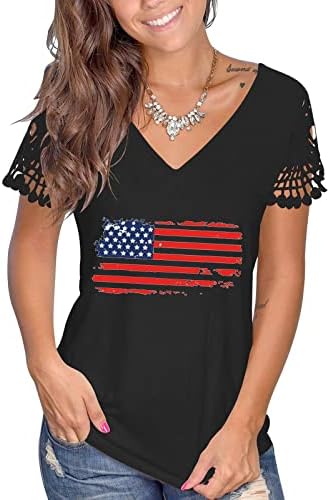 4 יולי חולצות נשים של חולצת טי אמריקאי עצמאות יום הדפסת טי חולצות סטנדרטי בכושר קצר שרוול אופנה חולצה