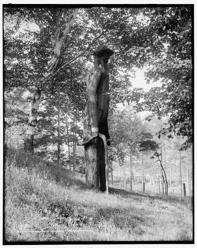 צילום: איש העץ של הארלו, גילופי עץ, פיסול, יצירות אמנות, מרקט, מישיגן, מישיגן, ג1908
