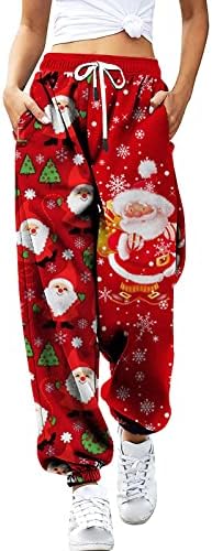 2022 מכנסי טרנינג לנשים טרנדיות מזדמנים מותניים גבוהים תחתון תחתון מכנסי מטען רחבים חג המולד רופף מכנסי טרקלין רחבים