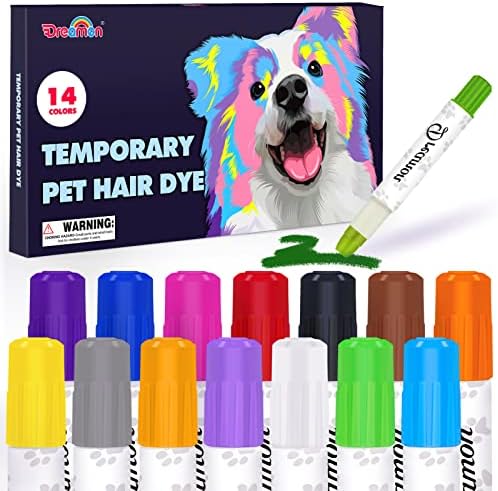 דרימון 14 צבעים כלב שיער לצבוע, זמני לחיות מחמד שיער צבע עפרונות עבור כלב עם שיער לצבוע ספר כדי ליצור שונה טיפוח אידיאלי, רחיץ לחיות מחמד