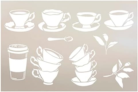 קפה, כוס תה, &עלה אמנות סטנסיל על ידי סטודיו12 / לשימוש חוזר ספל תה תבנית / ציור רעיונות, קרפט עשה זאת בעצמך מטבח דקור / צבע עץ סימן /