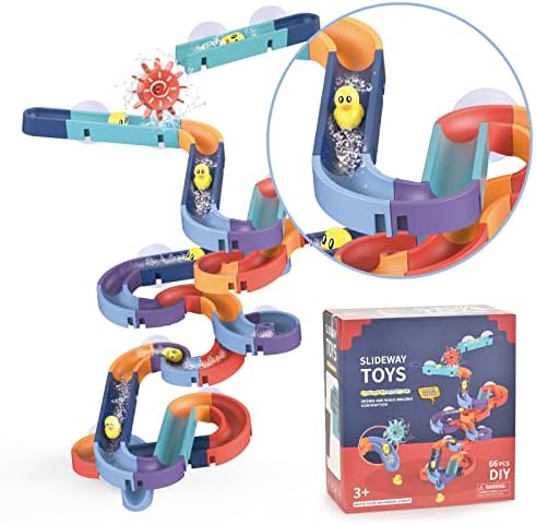 66 יח 'צעצועים לבניית שקופיות גדולות לצעצועים לפעוטות בני 3+, מסלולי מקלחת מפל מתנה צעצועי אמבטיה מתנה לבנות בנים