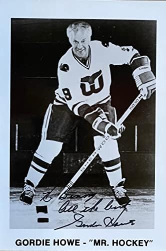 Gordie Howe חתימה 4x6 צילום הוקי שחור לבן - תמונות NHL עם חתימה