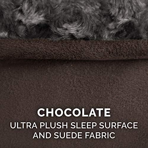מיטת כלב אורטופדית ענקית של פורהייבן פרווה מלאכותית קטיפה במיוחד וכיסא לוקסוס זמש עם כיסוי רחיץ נשלף-שוקולד, ענק