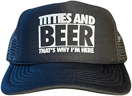 ציצים ובירה בגלל זה אני כאן כובע נהג משאית סנאפבק לגברים או לנשים, התאמה וינטג ' עם גרפי חידוש מצחיק, כובע רשת מותאם אישית שחור