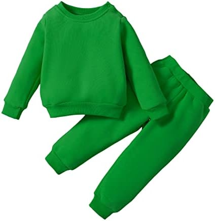 סובובו פעוט תינוקת ילד בגדים ילדה חורפי צבע אחיד סוודר שרוול ארוך מכנסי סווטשירט 2 יחידות תלבושות סתיו