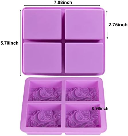 2 חבילות תבניות סבון סיליקון 4 חללים תבניות סבון לסבון מכין עוגה בעבודת יד שוקולד ביסקוויט פודינג ג'לי קרח מגש קוביית קרח