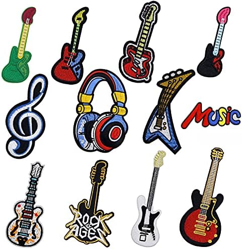 אנטריקס 12 חבילות ברזל על מוסיקה טלאי אוזניות גיטרה, היפ הופ רוק סגנון מוסיקה רקמה ברזל על תפירה על טלאי אפליקציות עבור DIY Rockers זמרים