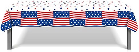 NA 4 ביולי שולחן שולחן, 2 יח 'מפת שולחן דגל אמריקאי, שולחן פלסטיק דגל אמריקאי מכסה מפות פטריוטיות לאספקת מסיבות, תפאורה ליום ותיקי הזיכרון