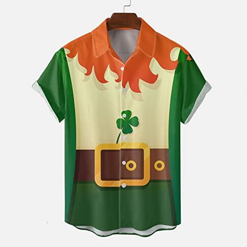 PDFBR St. Patrick's Day''s Mens כפתור למטה חולצות שרוול קצר חוף מזדמן צמרות גרפיקה ירוקה בתוספת חולצת באולינג בגודל