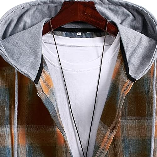 Meymia Men Men אופנה חולצות משובצות משובצות ברדס עם משקל קל משקל שרוול ארוך כפתור מטה מעילים חולצה